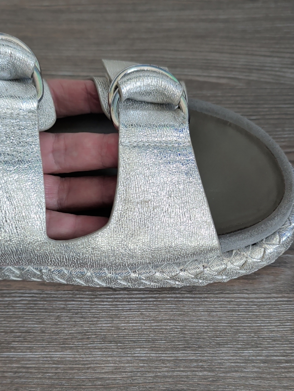 Free People PANAMA Silver Metallic Leather Platform Slides Sandals 39 9 9.5 Shoe - Picture 14 of 15